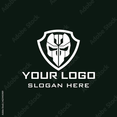 skull Shield logo. Tactical military Skull design armory squadrone team in shield logo template