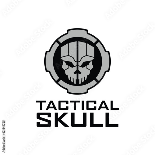 Military Skull Logo. Skull tactical circle logo design