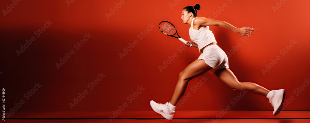 tennis player  on red background 