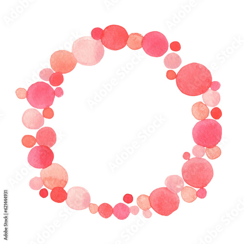 red and pink dot bubble wreath watercolor illustration for decoration on Valentine's day and Christmas holiday event.