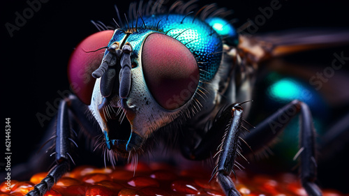 Marcro photo of close up flies