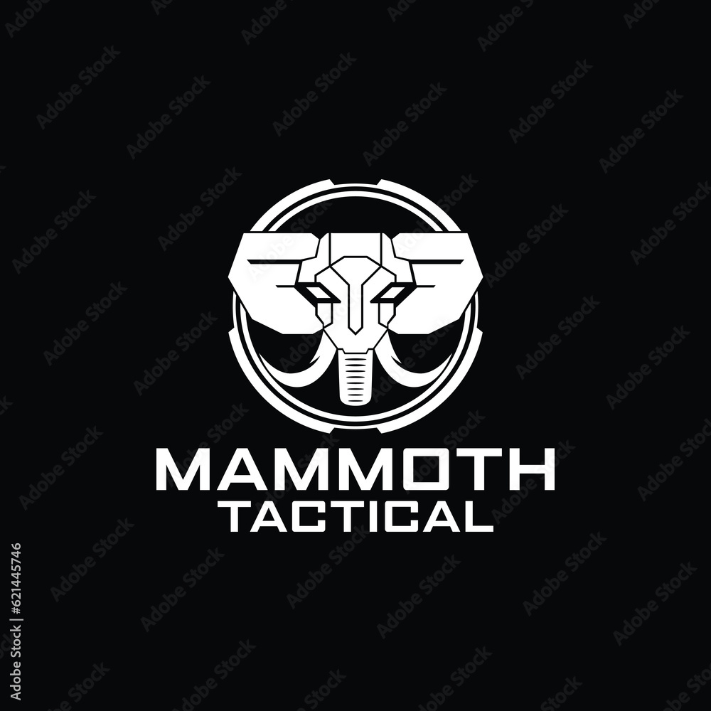 Elephant Logo. Elephant mammoth Tactical Black and White logo vector template for military tactical armory logo design