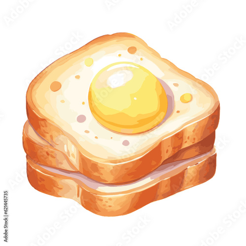 Fried egg and toast, Watercolor Bread and Egg, Vector Illustration