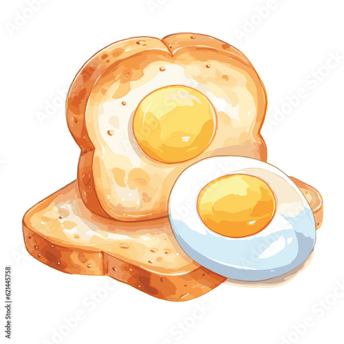 fried egg and toast, Watercolor Bread and Egg: Vector Illustration