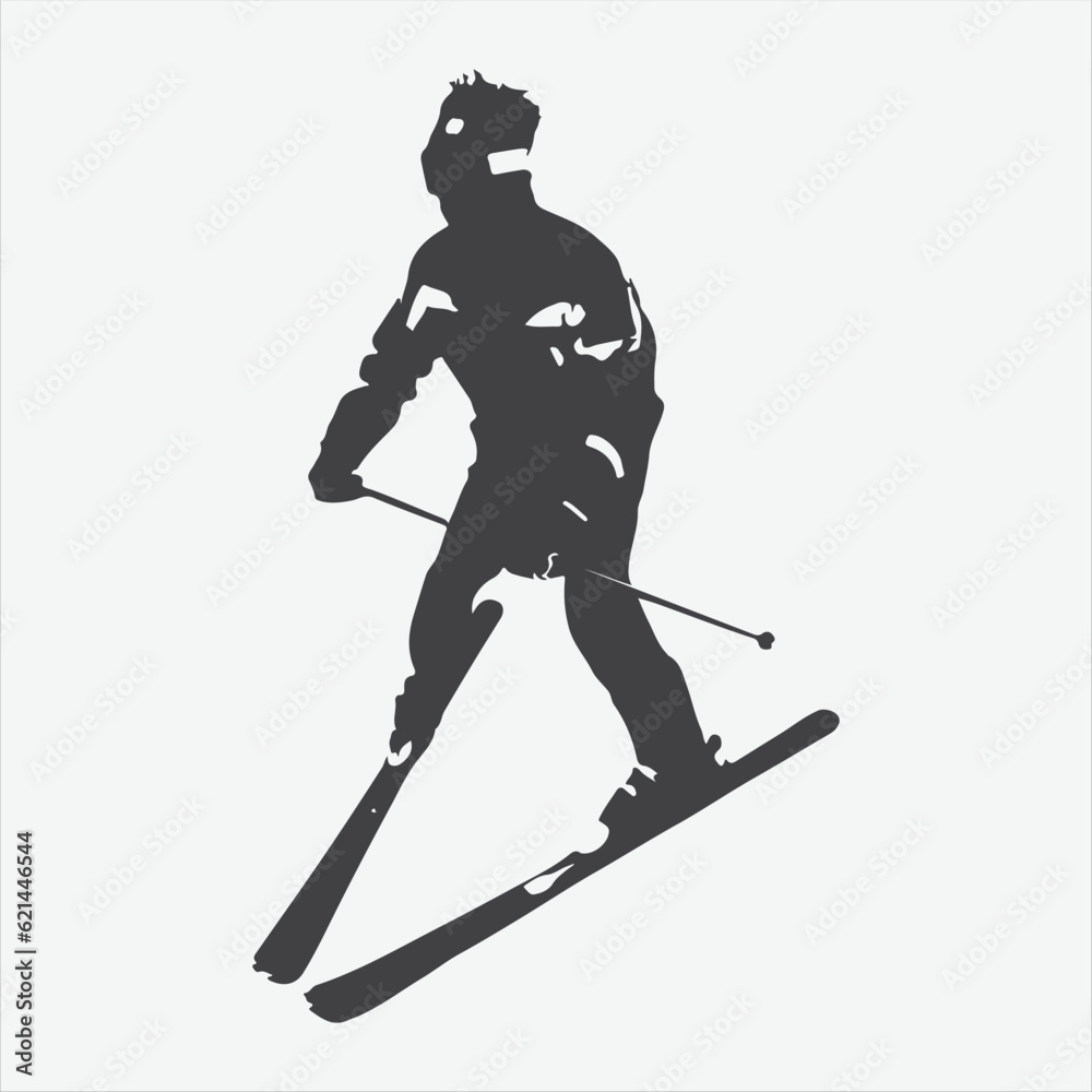 Fototapeta premium Graceful Movements on the Slopes, Dynamic Silhouettes of a Male Skier Skiing