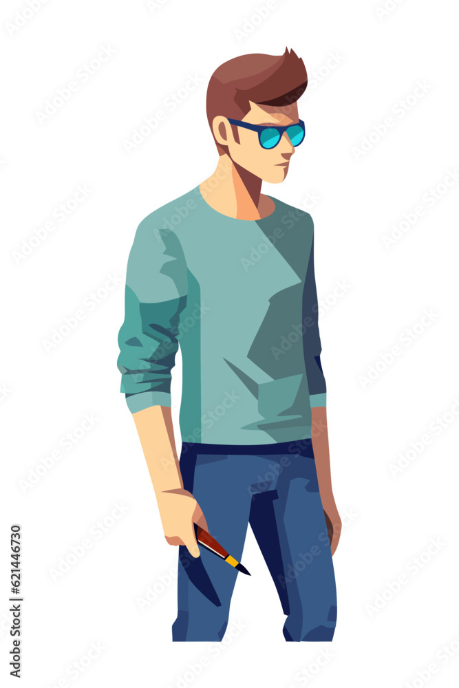 Young adult man in modern fashion illustration