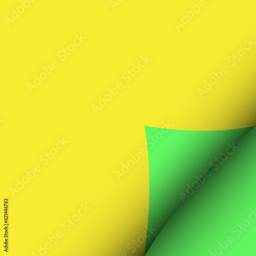 The paper/page is turned over to the bottom left in green