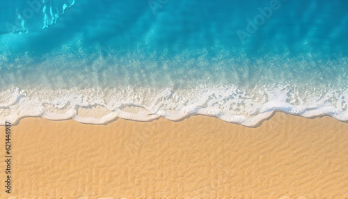 Sand beach with light blue transparent water wave and sun lights, coast surf, AI Generated © Al Baloshi