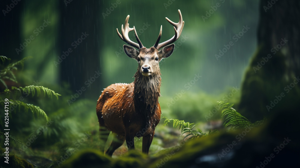 Fototapeta premium Photo background of wildlife in rainy forest