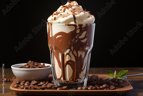 Delicious chocolate milkshake product photography