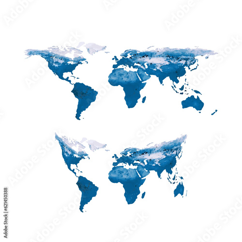 World map in blue. Global continent 3d, asia, america, australia, african, europe, global.