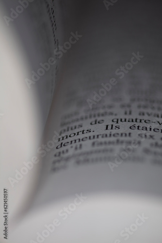 Printed text on a book - close-up with shallow depth of field photo