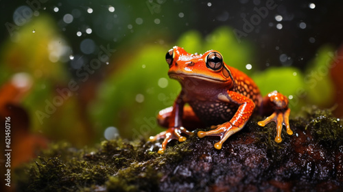 Colorful frog in the rainy forest