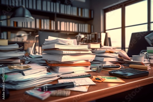 A pile of tax forms on an office desk © Hatia