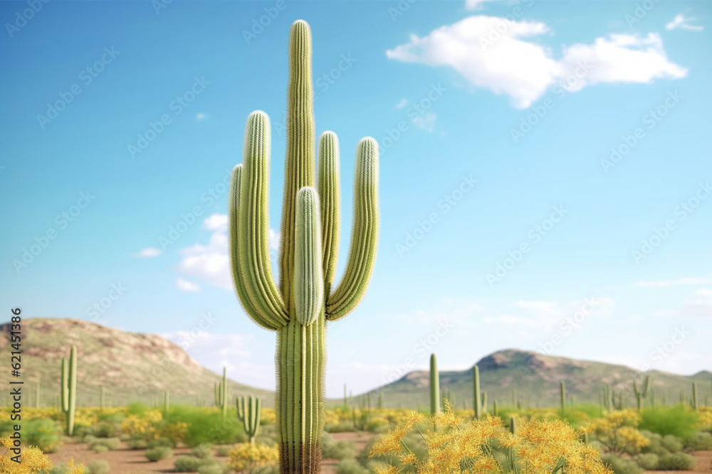 A blooming saguaro cactus. Majestic and standing A blooming saguaro cactus. Majestic and standing