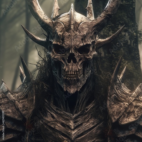 Skeletal Warrior Creature With Horns In Epic Fantasy Style photo