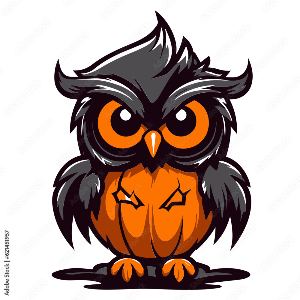 Naklejka premium Halloween Owl,bat, outline vector illustration