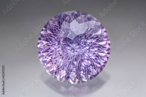 Faceted stone jewelry amethyst close-up on a gray background