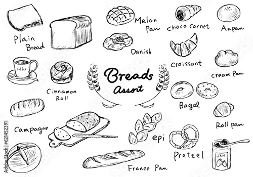 色々なパン　手描き　ベクターセット