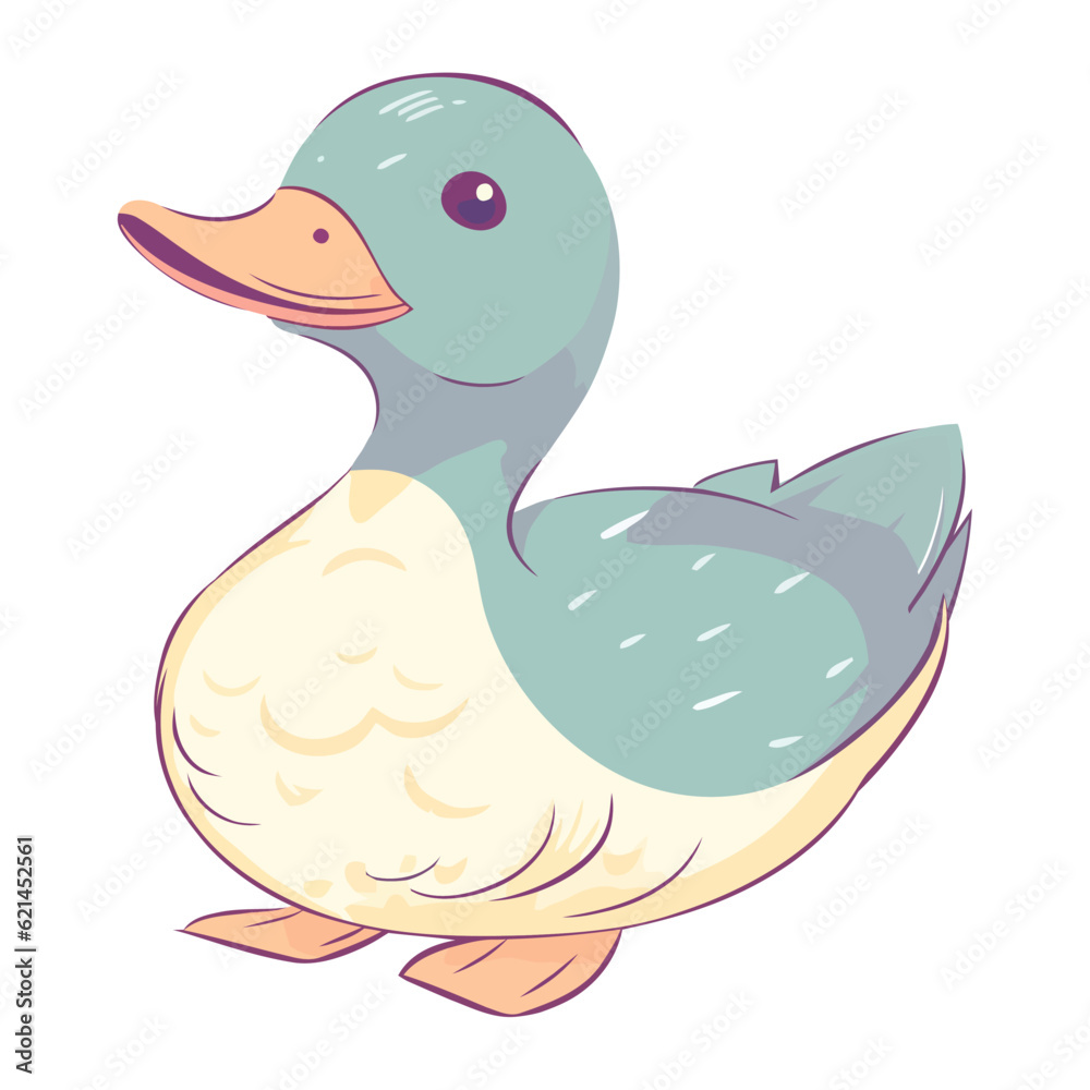 Obraz premium Cute duckling quacking on white background vector