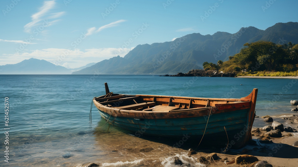 A Small Boat Washed Up on the Lake - Generative AI