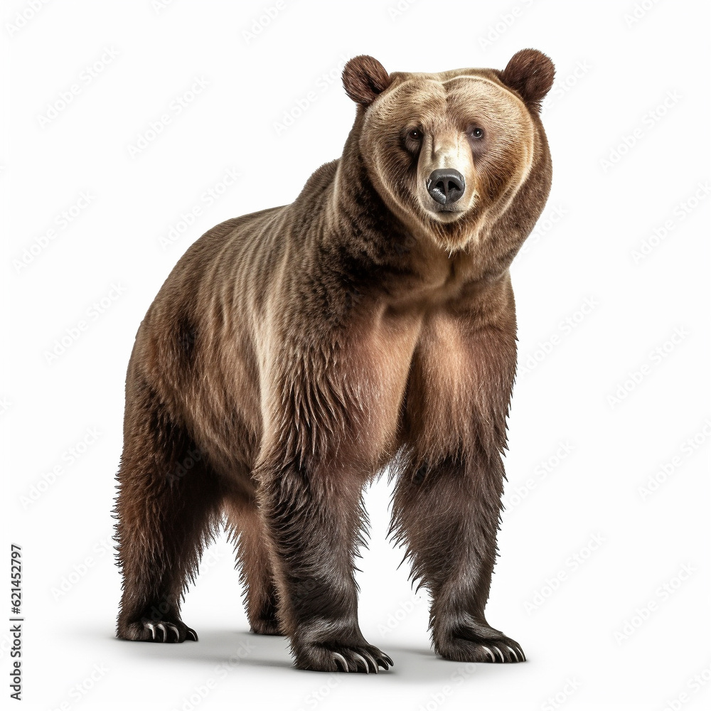 Fototapeta premium 熊 (ヒグマ グリズリー) 白背景 AI生成画像 ジェネレーティブAI