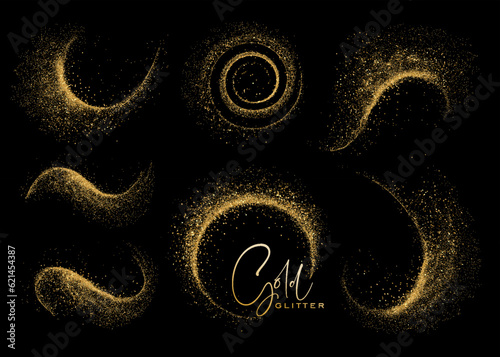 Set of Abstract shiny gold glitter design element. For New Year, Merry Christmas greeting card design