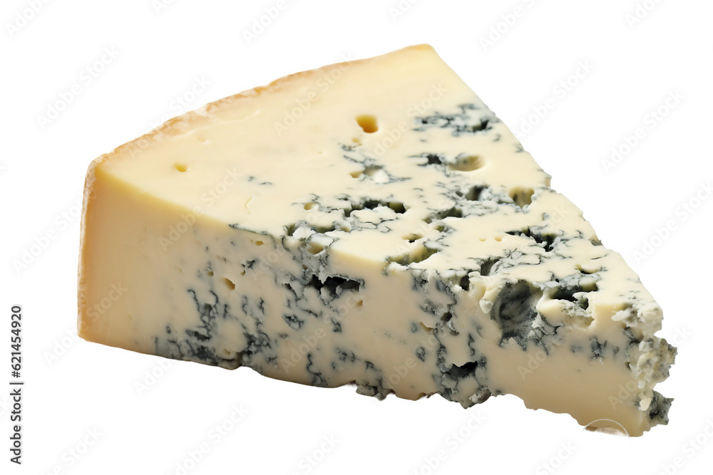 Blue cheese wedge. isolated object, transparent background