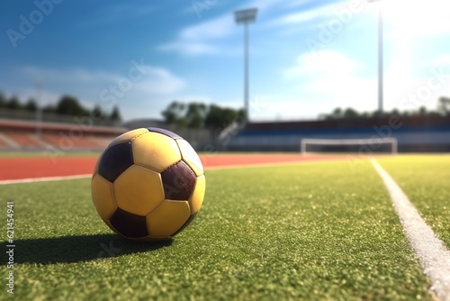 A soccer ball on a school field