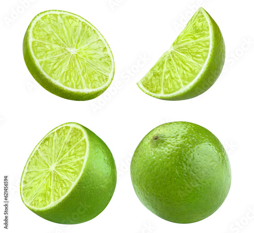Set of delicious lime fruits cut out