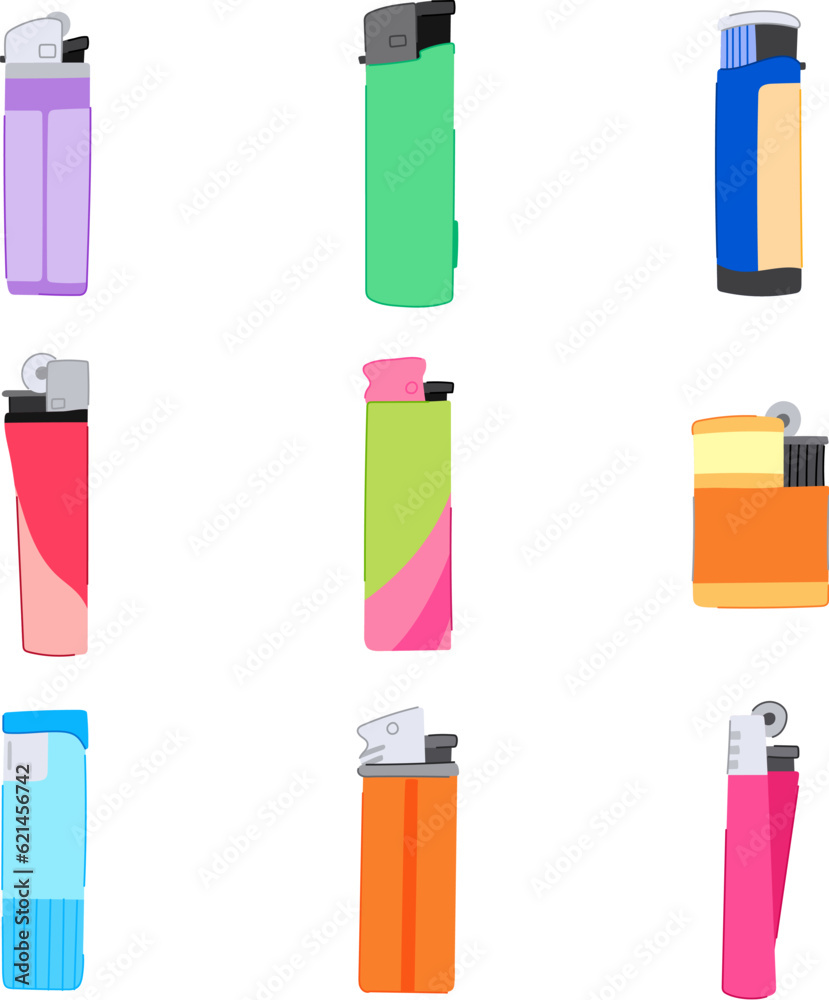 lighter fire set cartoon. flame object, light plastic, tool smoke lighter fire sign. isolated symbol vector illustration lighter fire set cartoon. flame object, light plastic, tool smoke lighter fire sign. isolated symbol vector illustration