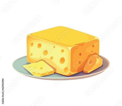 Fresh gourmet cheese slices on yellow plate