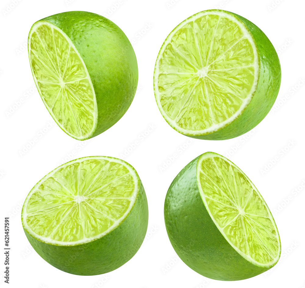 Set of delicious lime fruits cut out