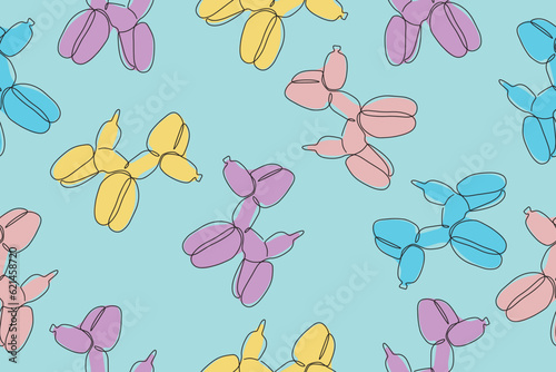Classic balloon dog. Vector seamless pattern of cute cartoon bubble animal in color. Design element for logo, card, t-shirt print, invitation, accessories. Vector illustration