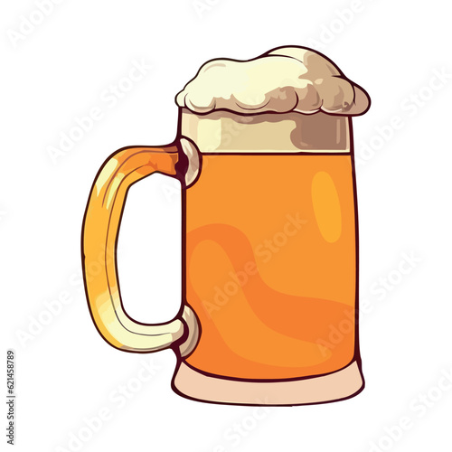 Frothy drink in pint glass with brewery