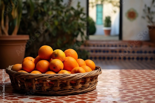 A wicker basket of juicy oranges wallpaper