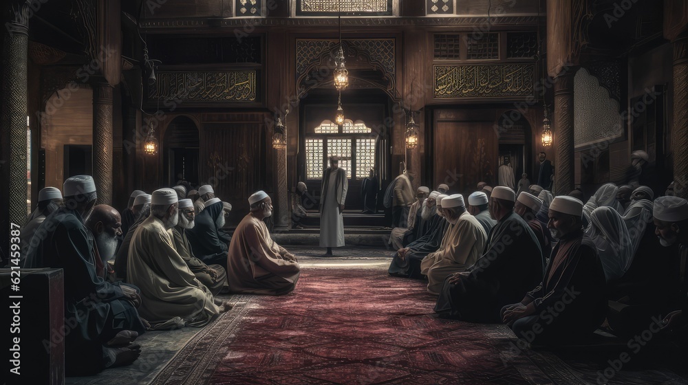 Naklejka premium the Sufis in the mosque pray and dhikr to Allah
