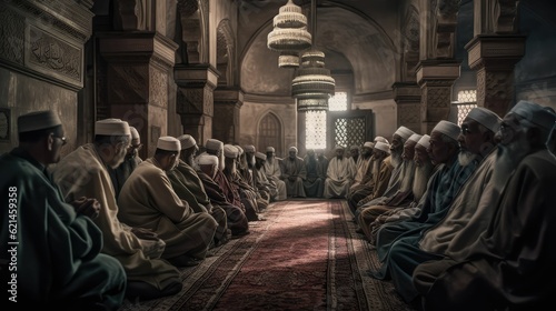 Group of muslim men praying photo