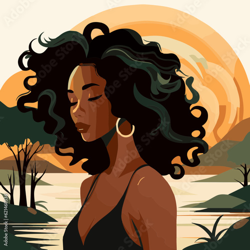 simple cartoon clipart black african american woman in nature white background