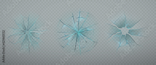 Cracked crushed glass on transparent background. Shards glass cracks, effect broken object.