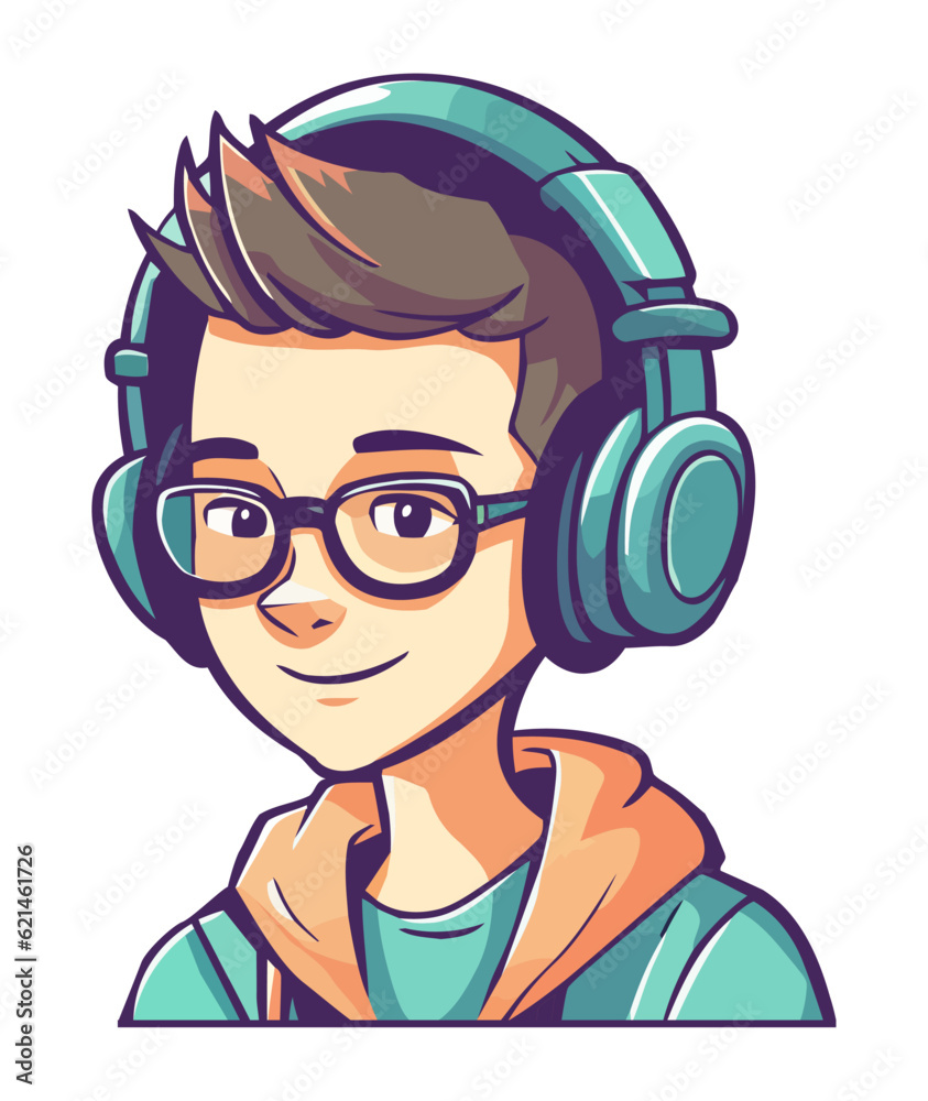 Smiling boy listening to headphones