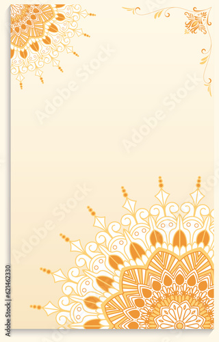 Vintage visiting card. Floral, mandala and ornament. Oriental, Islamic, Arabic, Indian design layout, Ottoman motifs,