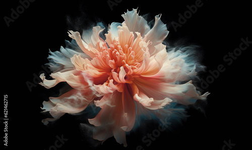  a large flower is shown in the middle of a black background.  generative ai
