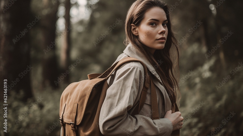 Woman with Backpack Exploring the World, generative AI