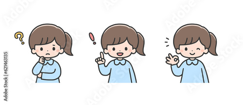 考えて解決する女の子のセット　上半身