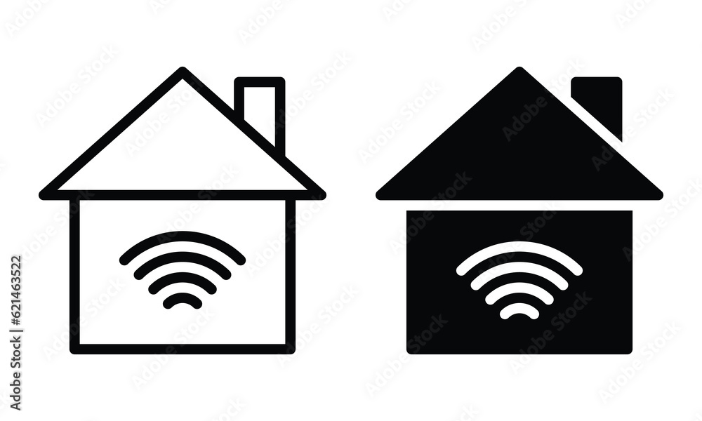 Smart home icon with outline and glyph style. Smart home icon with outline and glyph style.