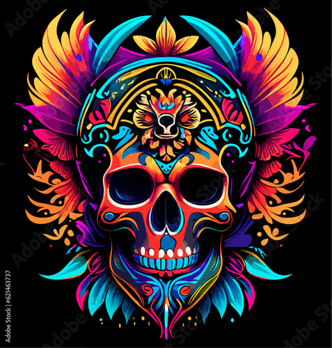 skull with intricate patterns and bold colors. generate AI