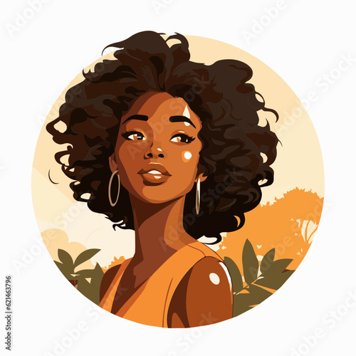 simple cartoon clipart black african american woman in nature white background