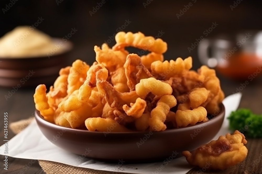 Delicious Fried Clam Strips on a Wooden Table Created with generative AI tools Delicious Fried Clam Strips on a Wooden Table Created with generative AI tools