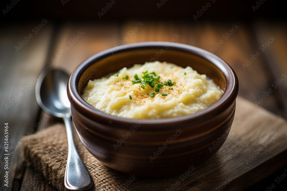 Delicious Grits on Wooden Table - Created with Generative AI Tools Delicious Grits on Wooden Table - Created with Generative AI Tools
